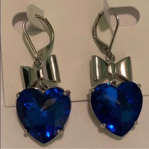 Tory Burch Silver and Blue crystal stone Heart Earrings - Picture 4 of 6